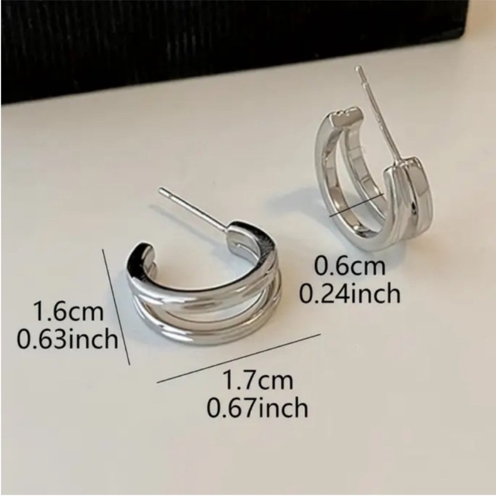 Classic Double Hoop Sterling Silver Earrings - Women Jewelry - Picture 4 of 4